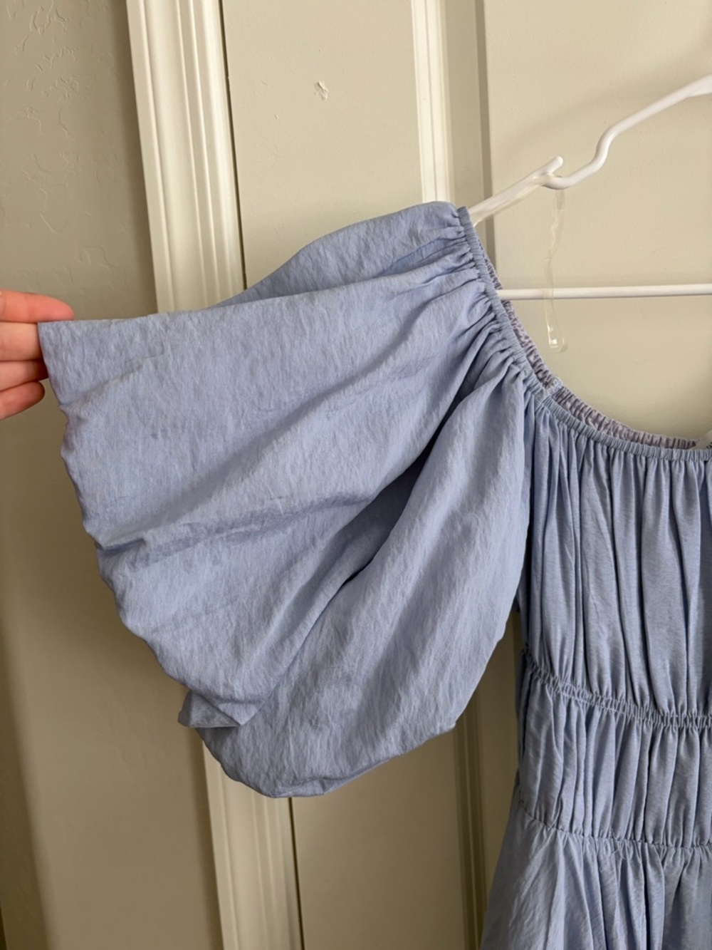 Light Blue Puff Sleeve Mini Dress - Picture 2 of 3